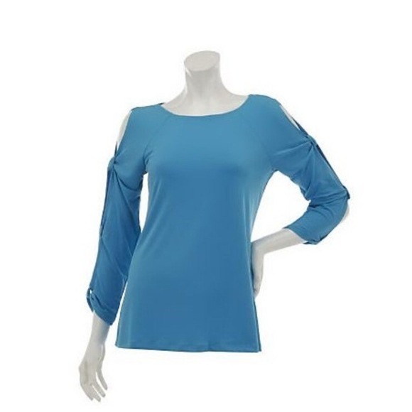 Susan Graver Liquid Knit Bateau Neck 3/4 Split  Sleeve Top A231769 Size 3X - Picture 7 of 9